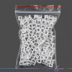 Plastic Cube Letter "W" Beads Black/White 6x6mm