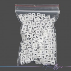 Plastic Cube Letter "X" Beads Black/White 6x6mm
