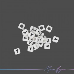 Plastic Cube Letter "Y" Beads Black/White 6x6mm