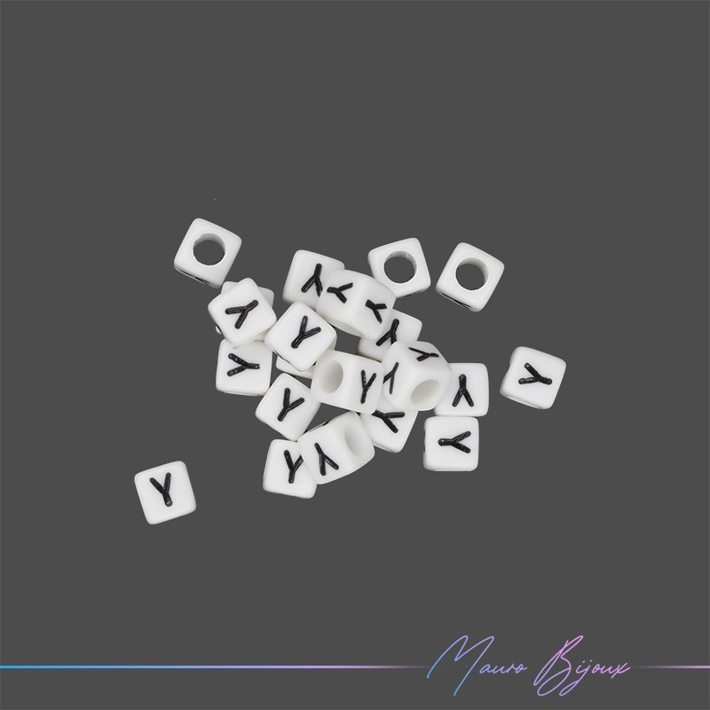 Plastic Cube Letter "Y" Beads Black/White 6x6mm