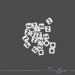 Plastic Cube Letter "Z" Beads Black/White 6x6mm