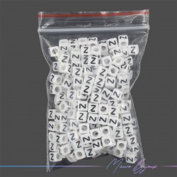 Plastic Cube Letter "Z" Beads Black/White 6x6mm