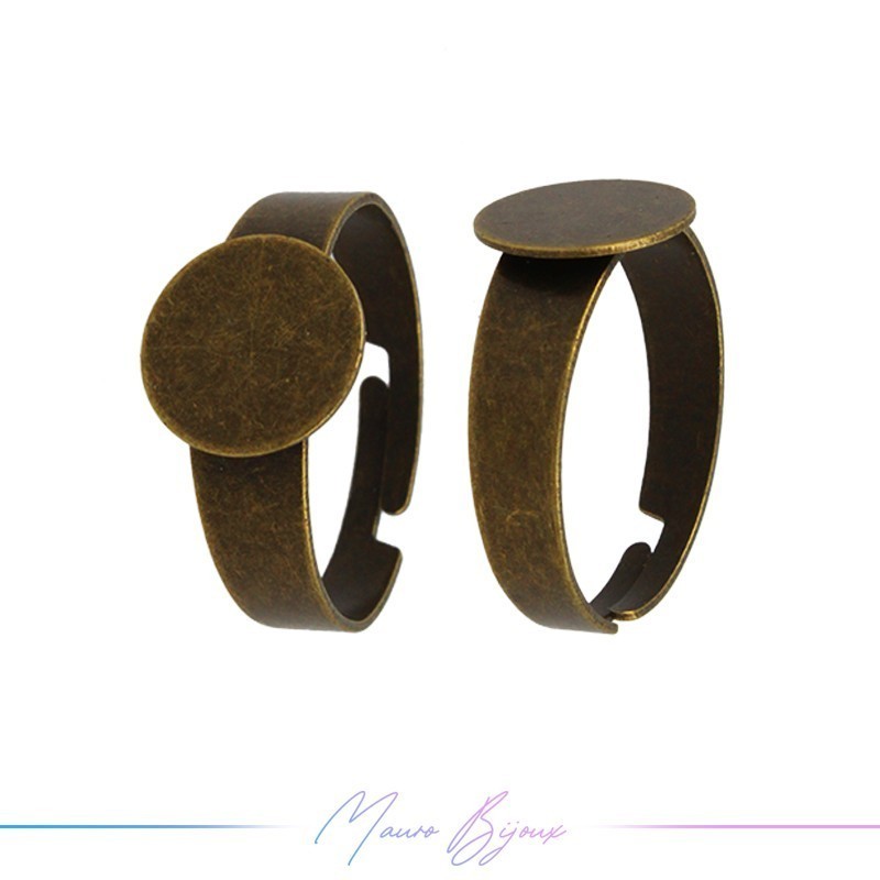 Base Anello Regolabile Piatto Tondo Bronzo Antico 10mm