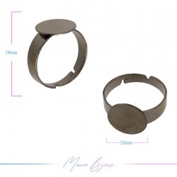 Base Anello Regolabile Piatto Tondo Bronzo Antico 12mm