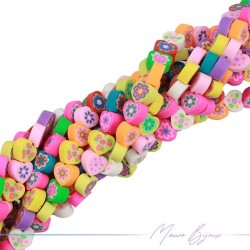Polymer Clay Hearts with Flowers Multicolour 15mm