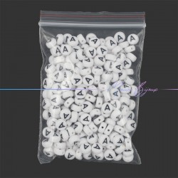 Plastic Round Letter "A" Beads Black/White 7mm