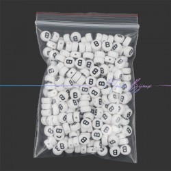 Plastic Round Letter "B" Beads Black/White 7mm