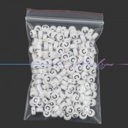 Plastic Round Letter "C" Beads Black/White 7mm