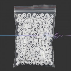 Plastic Round Letter "D" Beads Black/White 7mm
