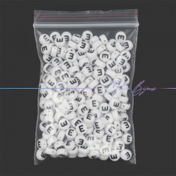 Plastic Round Letter "E" Beads Black/White 7mm