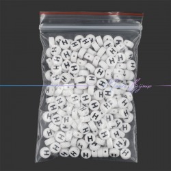 Plastic Round Letter "H" Beads Black/White 7mm