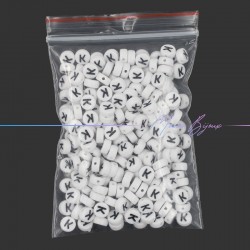 Plastic Round Letter "K" Beads Black/White 7mm
