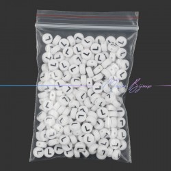 Plastic Round Letter "L" Beads Black/White 7mm
