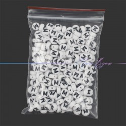 Plastic Round Letter "M" Beads Black/White 7mm