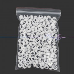Plastic Round Letter "N" Beads Black/White 7mm