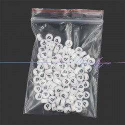 Plastic Round Letter "P" Beads Black/White 7mm