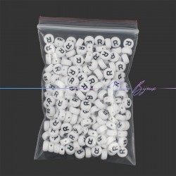 Plastic Round Letter "R" Beads Black/White 7mm