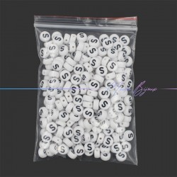 Plastic Round Letter "S" Beads Black/White 7mm