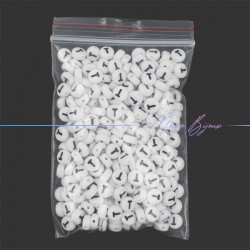 Plastic Round Letter "T" Beads Black/White 7mm