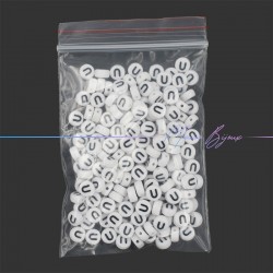 Plastic Round Letter "O" Beads Black/White 7mm
