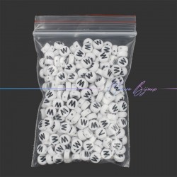 Plastic Round Letter "W" Beads Black/White 7mm