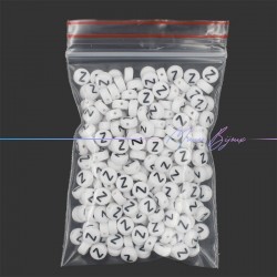 Plastic Round Letter "Z" Beads Black/White 7mm