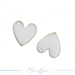 Charms in Brass Enameled Crooked Heart 12mm White