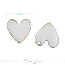 Ciondoli in Ottone Smaltati Cuore con foro laterale 12mm Bianco