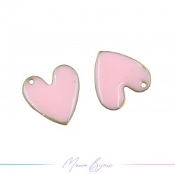 Charms in Brass Enameled Crooked Heart 12mm Pink