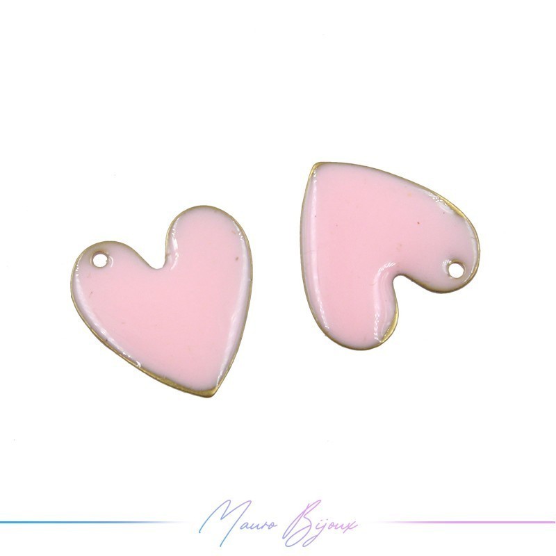Ciondoli in Ottone Smaltati Cuore con foro laterale 12mm Rosa