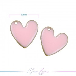 Charms in Brass Enameled Crooked Heart 12mm Pink