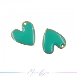 Charms in Brass Enameled Crooked Heart 12mm Turquoise