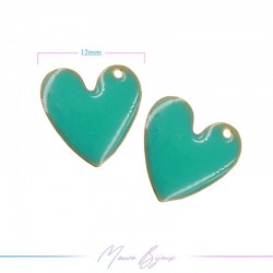 Charms in Brass Enameled Crooked Heart 12mm Turquoise