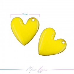 Ciondoli in Ottone Smaltati Cuore con foro laterale 12mm Giallo
