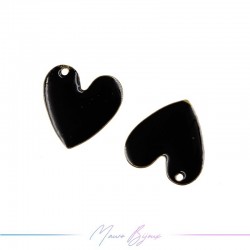 Charms in Brass Enameled Crooked Heart 12mm Black