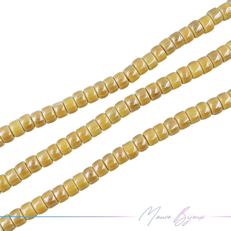 Rondelle Heishi in Ceramica 4x6mm Giallo Senape