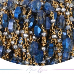 Catene in Ottone con Gocce in Cristallo di Vetro base Oro Blu/Argento