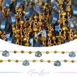 Catene in Ottone con Gocce in Cristallo di Vetro base Oro Blu/Oro