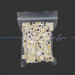 Plastic Round Letter Beads Cube 7mm White Gold Mix