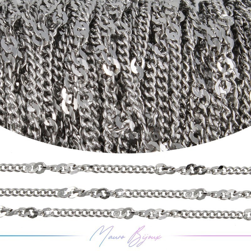 Catene in Acciaio Groumette 1mm con dettaglio 1.5mm Base Argento