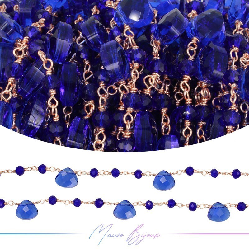 Chains Brass with Glass Crystal Rose Gold Blue
