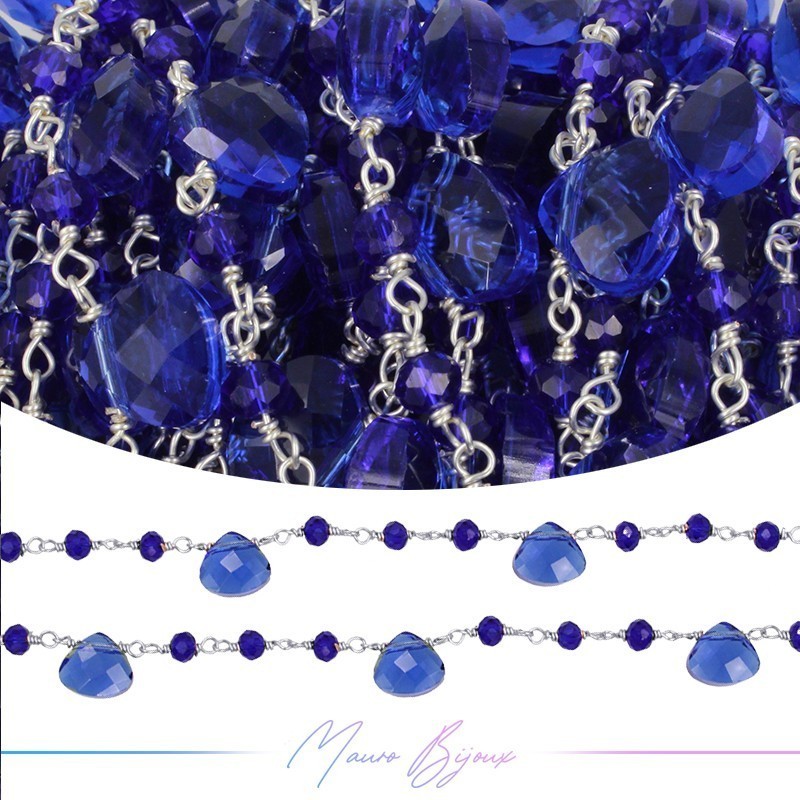 Chains Brass with Glass Crystal Silver Blue
