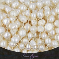 Chains Brass with Pearls Silver 5-6mm