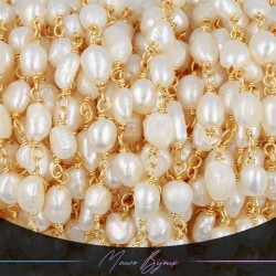 Catene in Ottone con Perle di Fiume base Oro 5-6mm