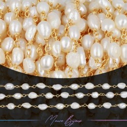 Chains Brass with Pearls Gold 7-8mm