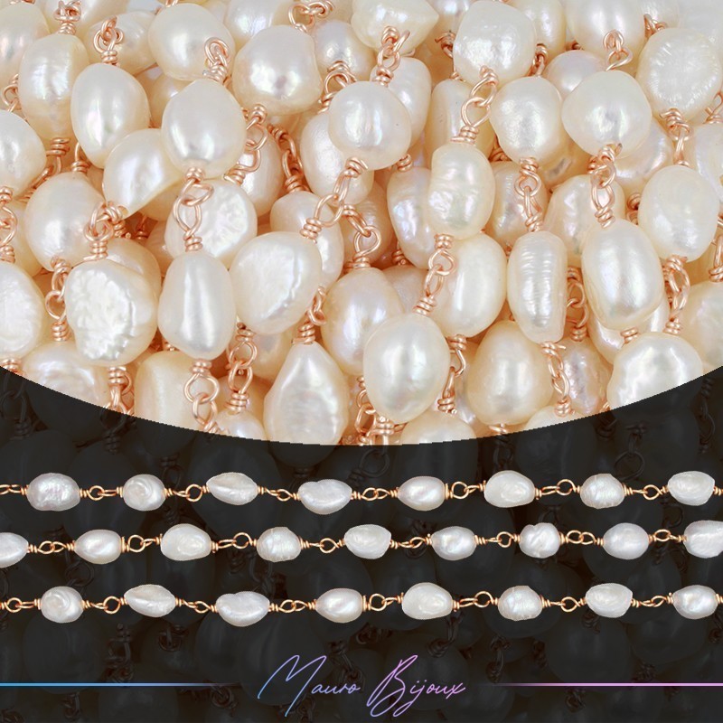 Chains Brass with Pearls Rose Gold 5-6mm