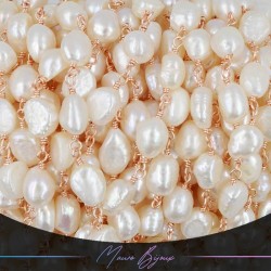 Catene in Ottone con Perle di Fiume base Oro Rosa 7-8mm