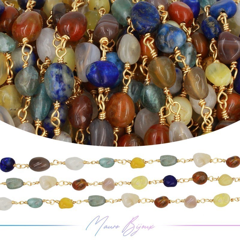 Catene in Ottone con Pietre dure irregolari base Oro Multicolore