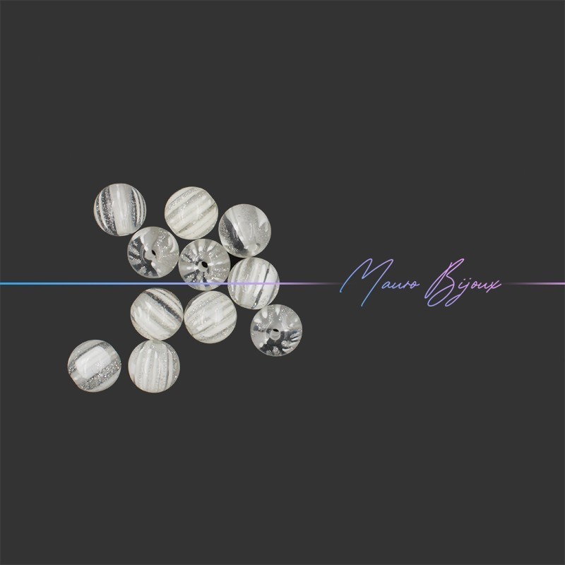 Rondel Resin Beads with Glitter 16mm White