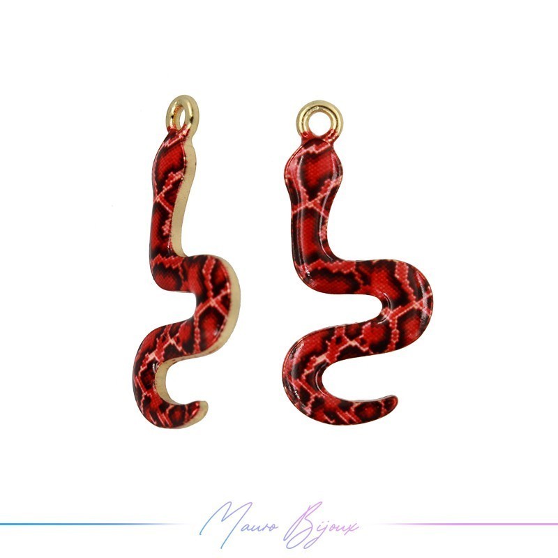Charms brass Enameled Snake Red 15x32mm